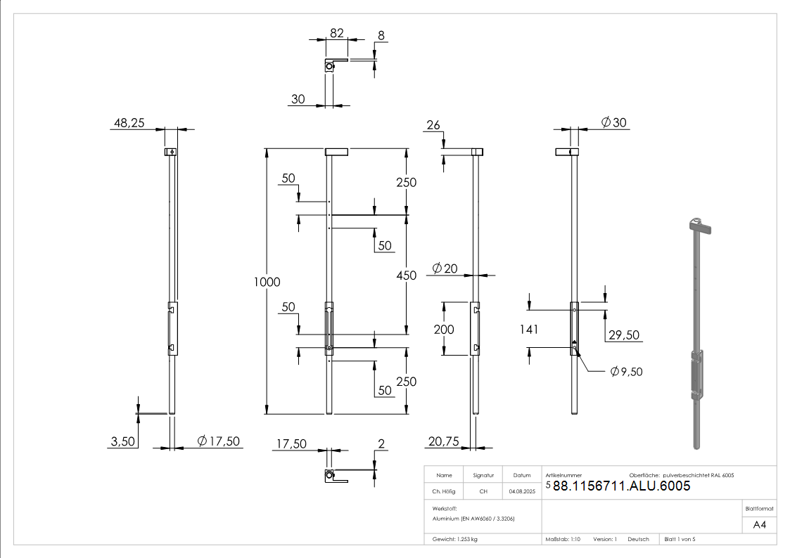 Bodenriegel XL mit Laenge 1000mm- zum Anschrauben- RAL 6005 moosgruen-88-1156711-ALU.6005