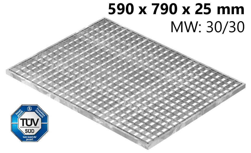 Lichtschachtrost Baunormrost - Masse-  590x790x25 mm 30-30 mm - aus S235JR -St37-2- im Vollbad feuerverzinkt-23-59793025.7
