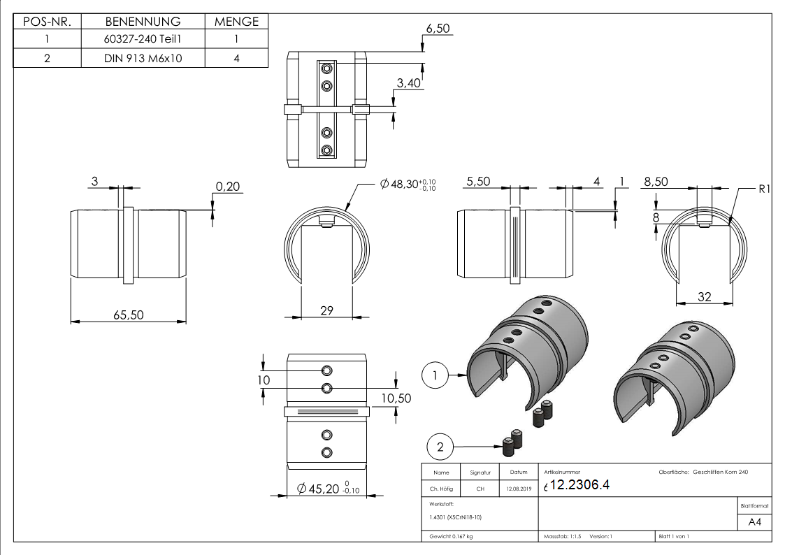Verbinder - fuer Nutrohr Ø 48-3 mm - V2A-12-2306.4