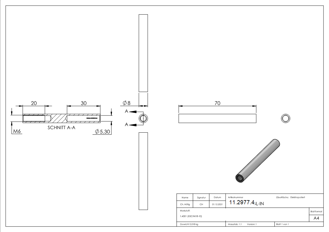 Gewindeterminal mit Innengewinde - Linksgewinde - Fuer Seil von Ø 5 mm -V2A-11-2977.4