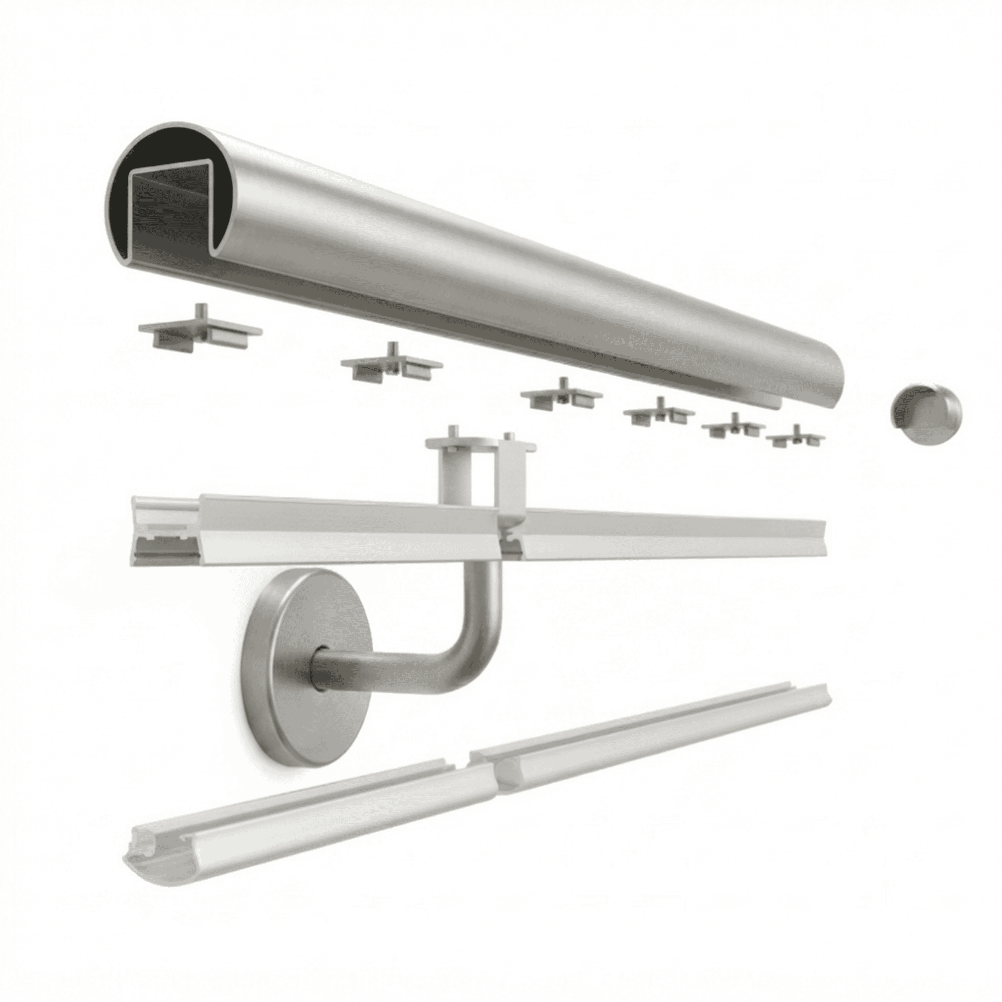 LED Handlauf Komplettset fuer durchgaengig Beleuchtung- Edelstahl V2A- 2 Meter- Warmweiss 2700 K-88-11LED-LUNORA-WW.L0