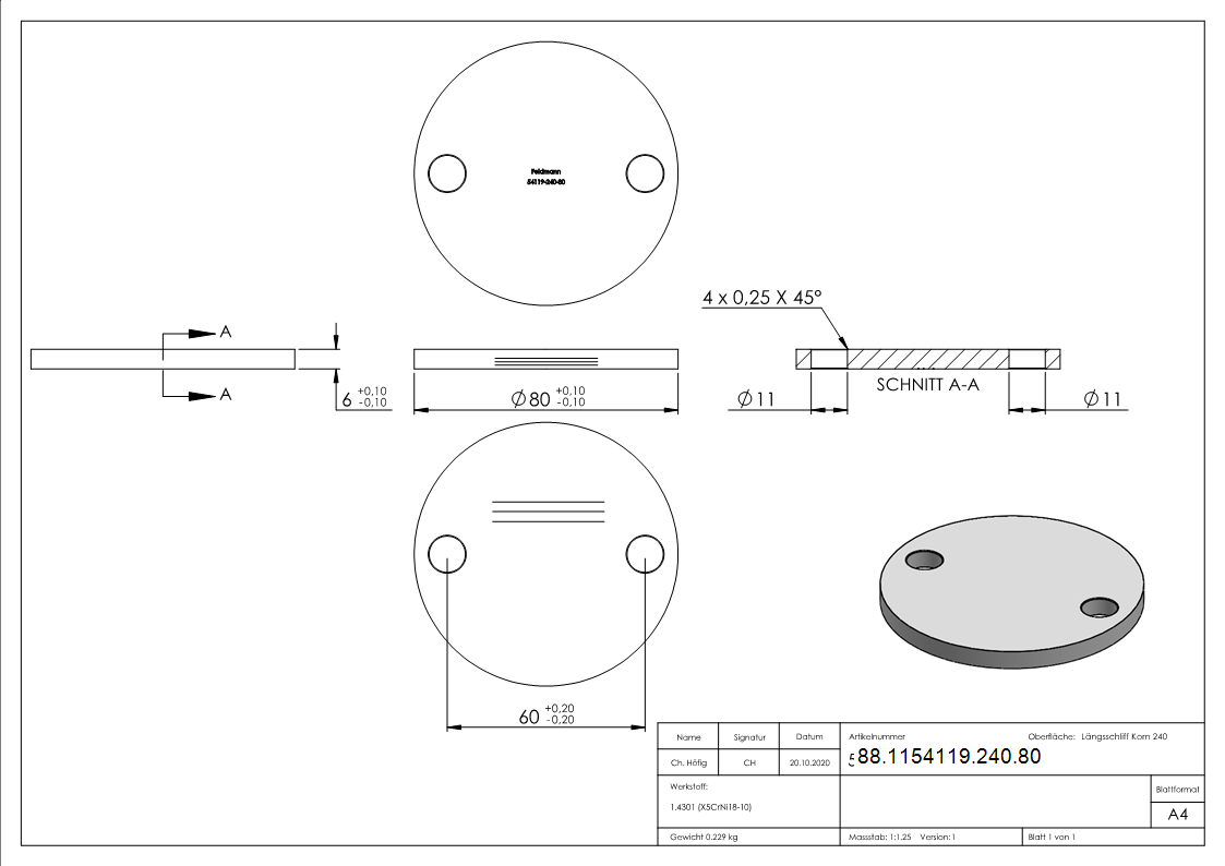 Ankerplatte Ø 80 x 6mm- mit Laengsschliff- V2A-88-1154119-240.80