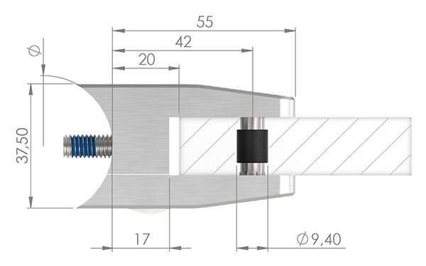 Glasklemme 55x65x37-5 mm AbZ fuer Anschluss Ø 42-4 mm V4A-10-3242ABZ.1