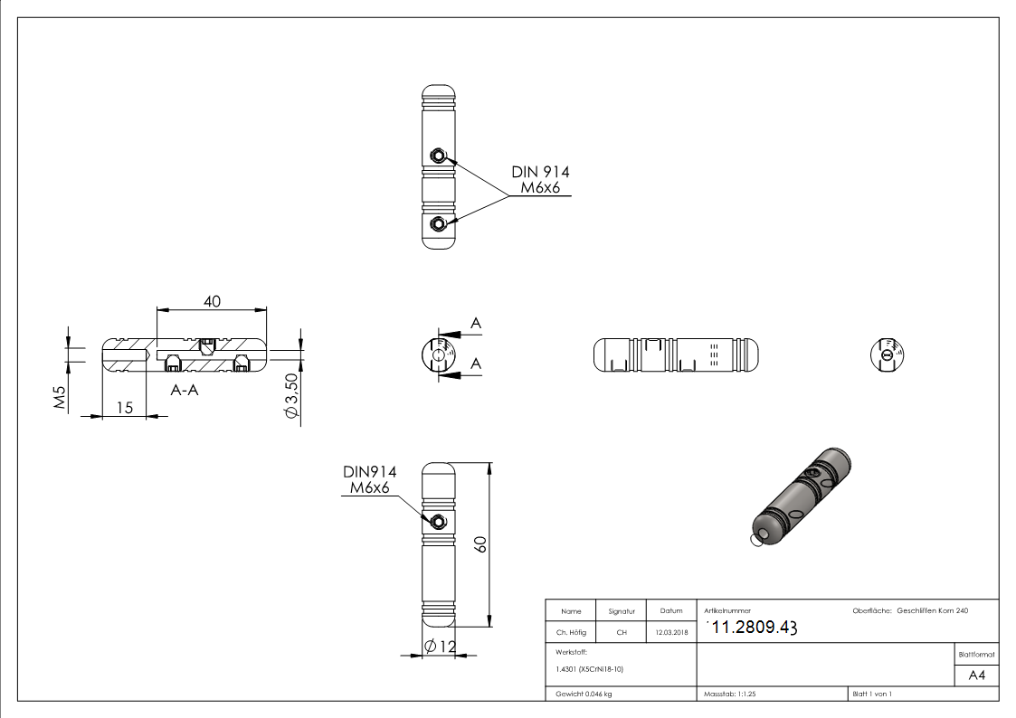 Gewindeterminal zur Selbstmontage - Fuer Seil Ø 3 mm - mit Innengewinde - V2A-11-2809.4