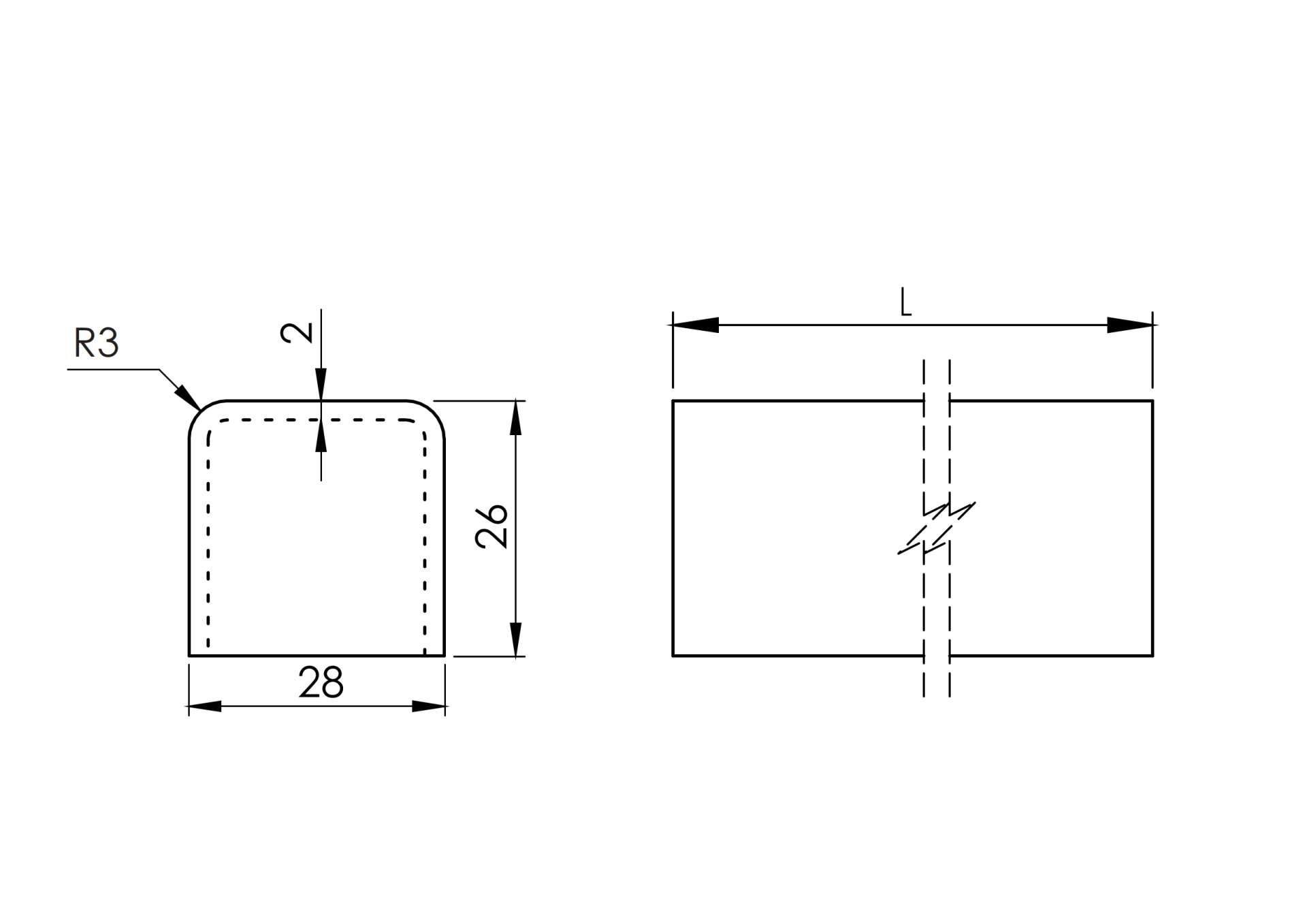 Endkappe fuer U-Profil Edelstahl V2A geschliffen L=200mm-89-11A6900024CAP-A.4