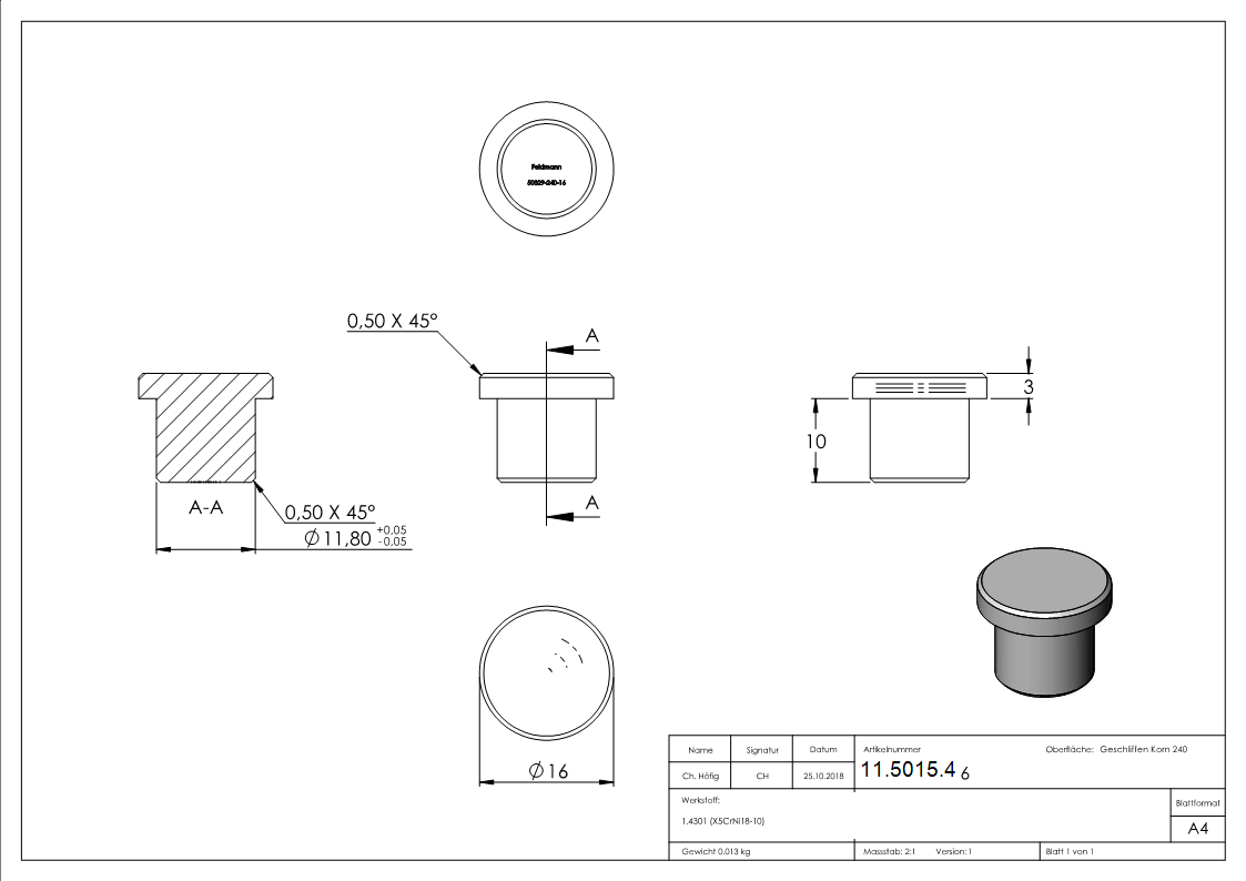 Einsteckstopfen V2A fuer Rohr Ø 16-0x2-0 mm flach zum Einkleben-11-5015.4