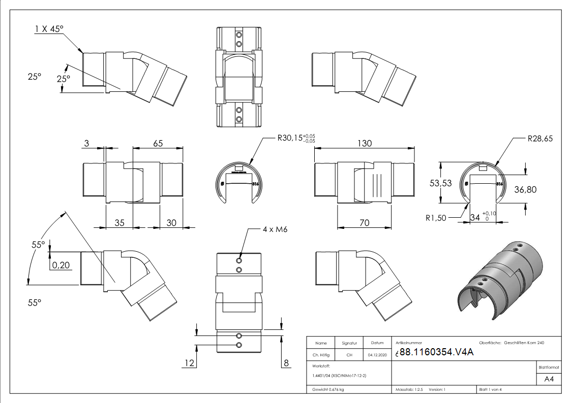 Verbinder flex- fuer Nutrohr 60-3 x 1-5mm- V4A-88-1160354.V4A