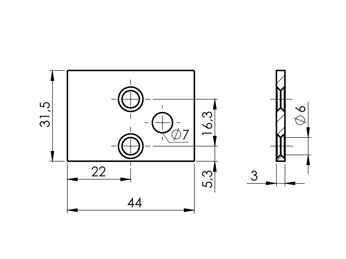 Unterabdeckung Edelstahl AISI 304 31x44x3 mm fuer Adapter MODEL 20V Satin-89.FGCA31X44SVA