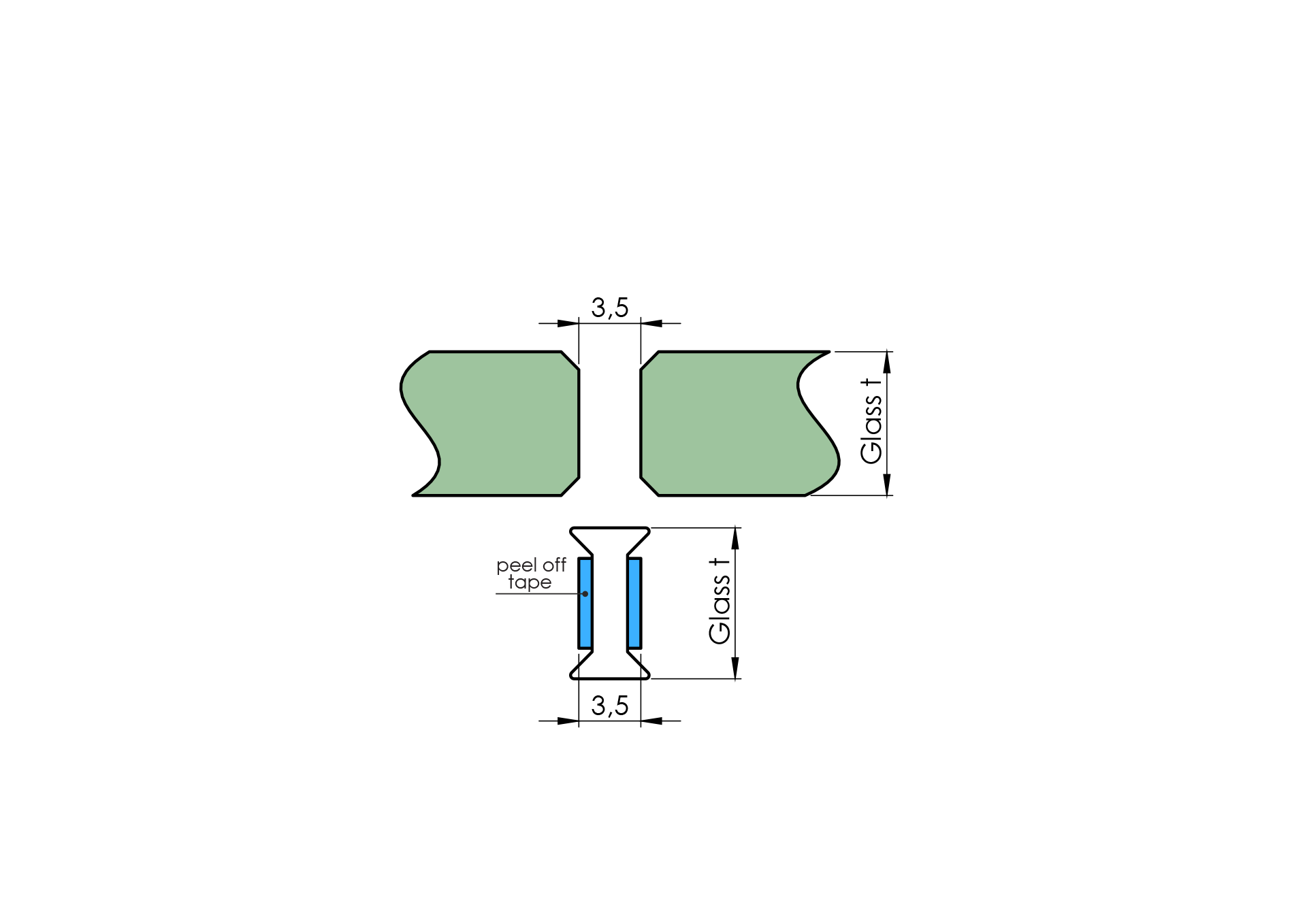 Dichtungsprofil PVC fuer 10 mm Glas- L = 3000 mm- transparent- selbstklebend-89-11GSPVCH10-A.4