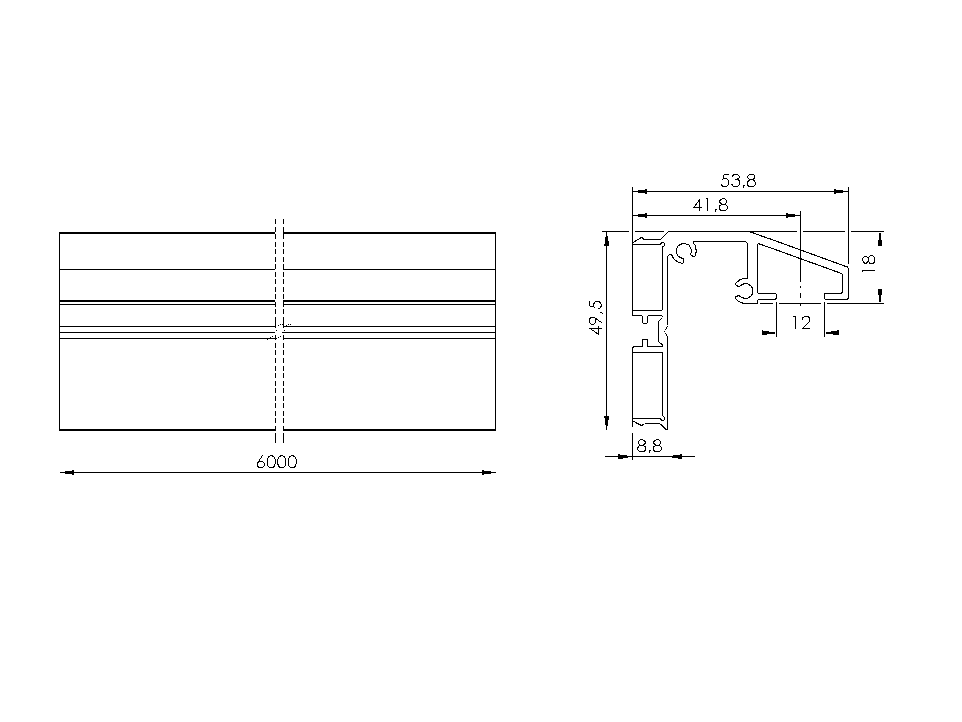 Fuehrungsprofil unten Schiebetor Aluminium 54x50 mm 6000 mm Anthrazit RAL 7016-89.FGBG54X506000R7016