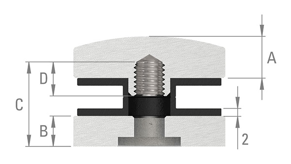 Glaspunkthalter Edelstahl V2A Ø 40 mm Anschluss Ø 42-4 mm M8 geschliffen Korn 240-88-1160231.240
