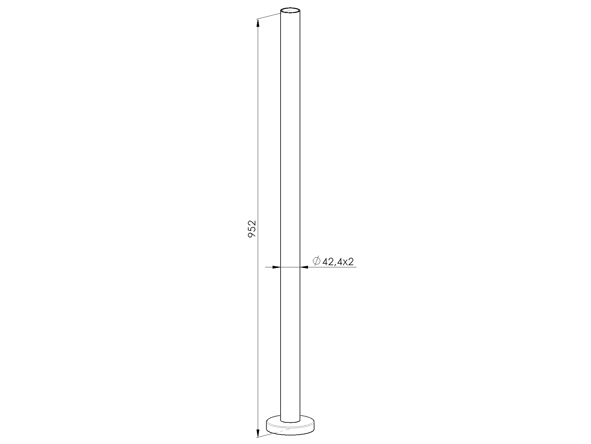Edelstahlpfosten AISI 304 Ø 42-4 mm Hoehe 1000 mm geschliffen mit Flansch - Rosette-89-11AVERVR100-A.4