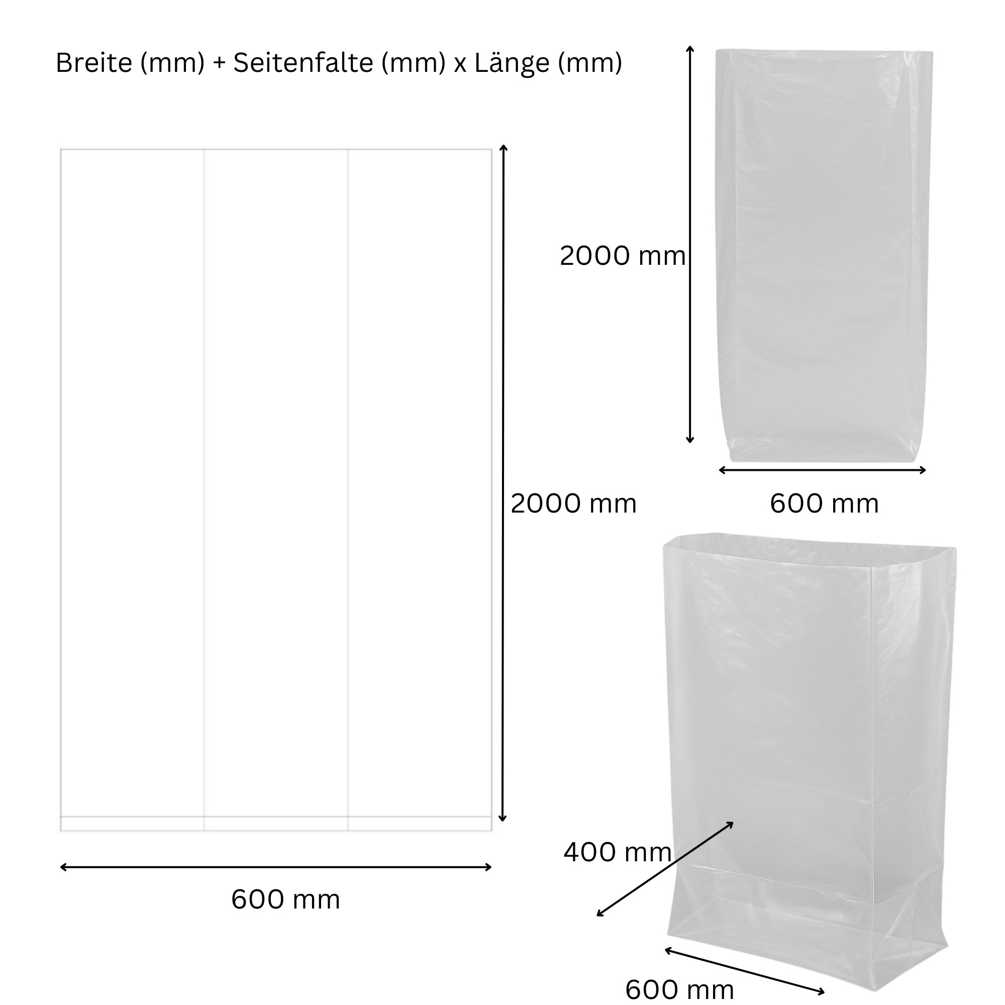 50 Stueck - Styroporsaecke 500 Liter Transparent 65my - Riesige Muellsaecke 200cm lang - Ideal fuer Daemmung - Bau-1SFB600-400X200065