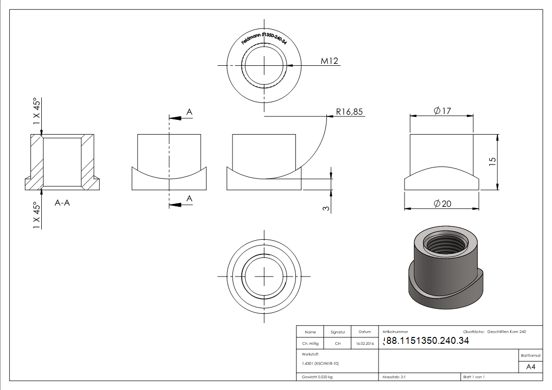 Einschweissmuffe fuer Torband M12 - 33-7mm-88-1151350-240.34