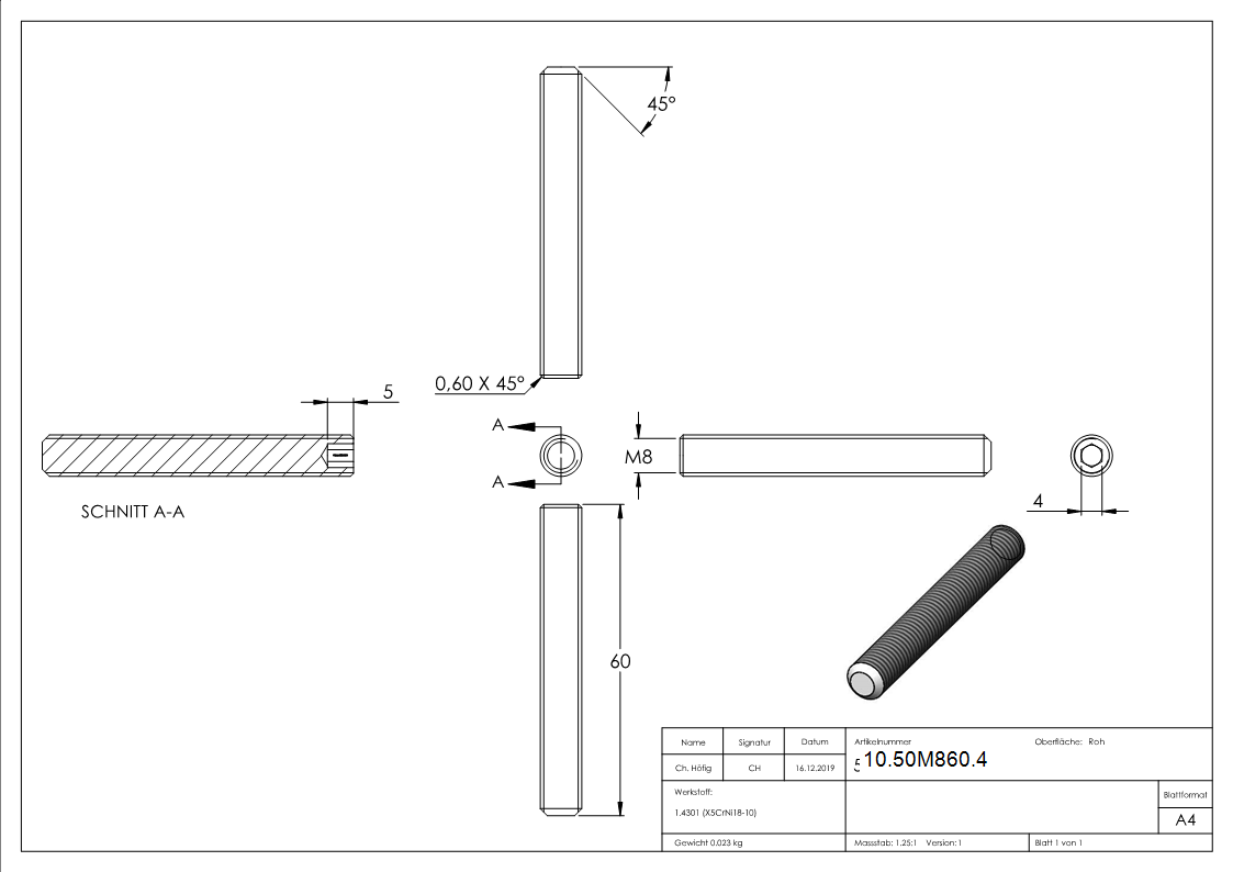 Gewindestift V2A M8x60 DIN 913 - ISO 4026-10-50M860.4