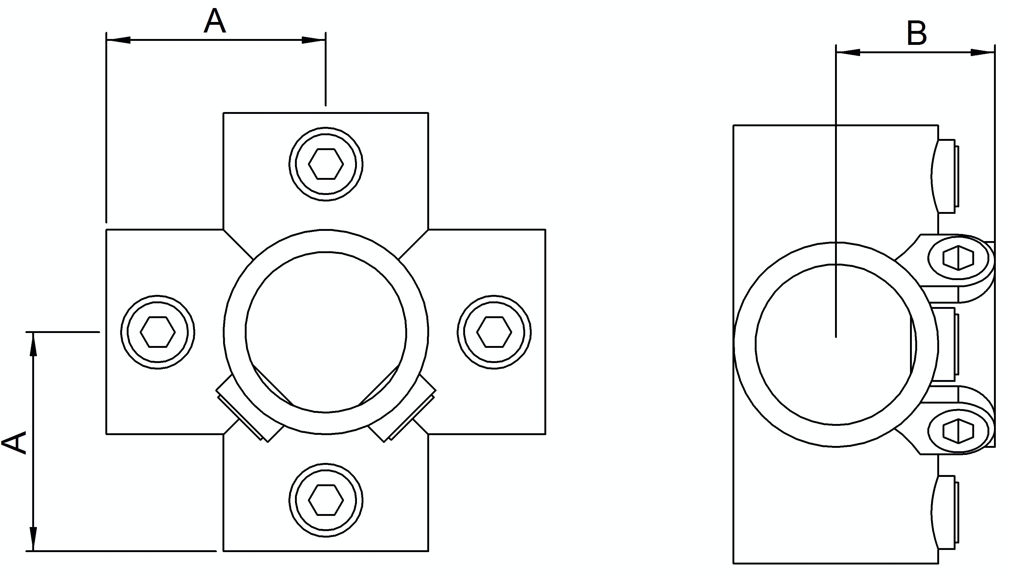 Rohrverbinder - Kreuzstueck fuer Stuetzrohr - 158E60 - 60-3 mm - 2- - Feuerverzinkt u. Elektrogalvanisiert-158E60