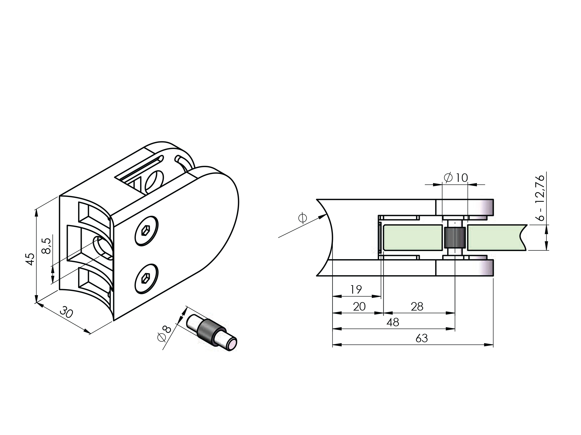 Glasklemme 63x45x30 mm Anschluss- 42-4mm - V2A - Anzahl 4 Stueck-18-2542-A-SET.4