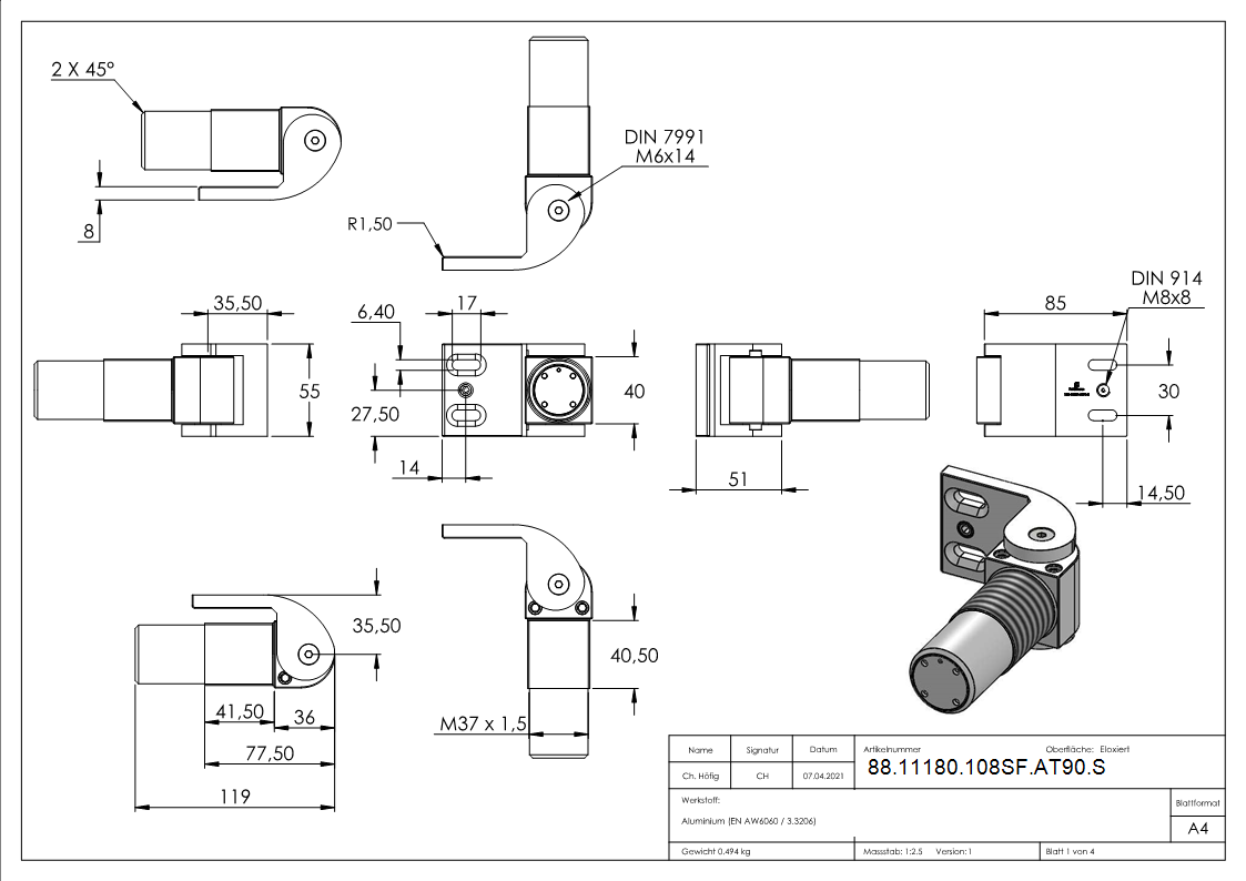 Torband 180° selbsts- o- Stopp-Endspurt schraubb-88-11180-108SF-AT90.S