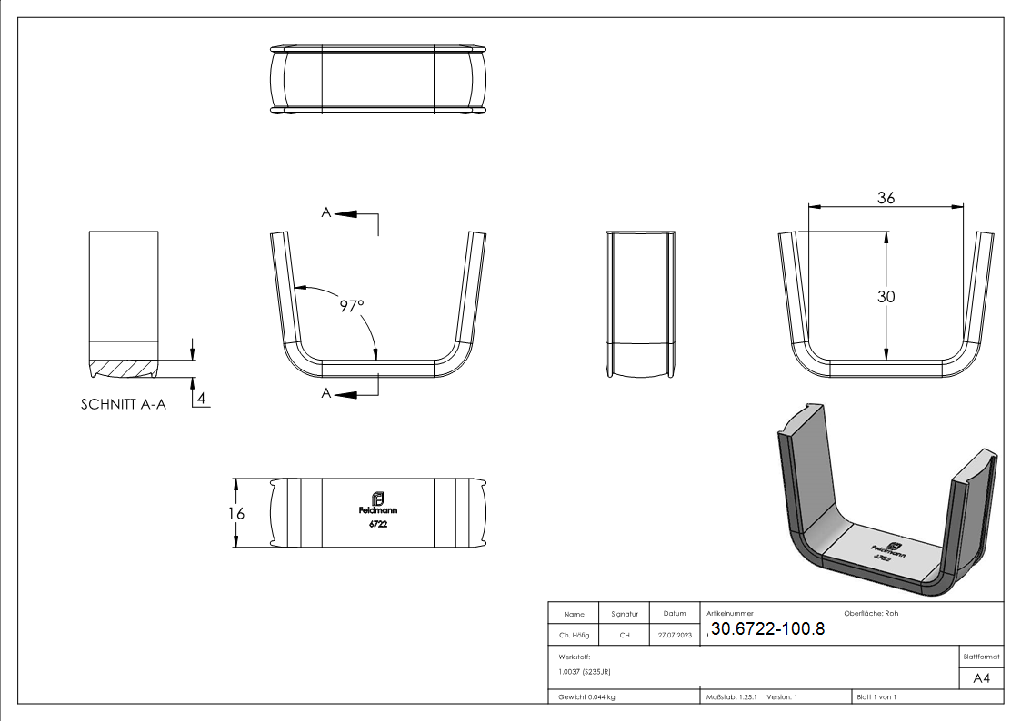 Bund - 100 Stueck - Material- 16x4 mm - Innenmass- 36x30 mm - Stahl -Roh- S235JR-30-6722-100.8