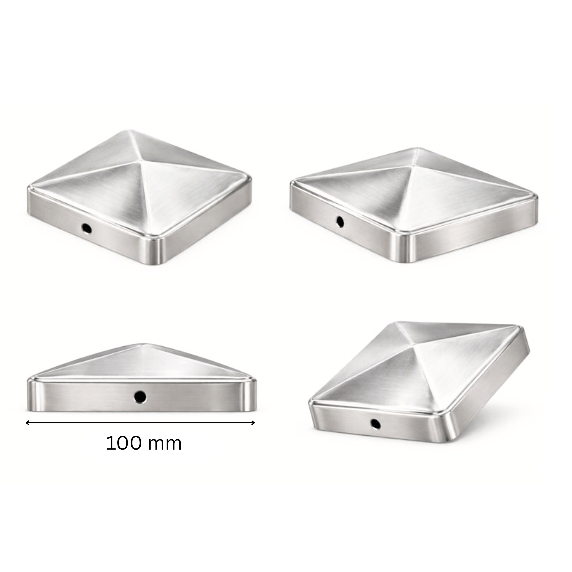 Pfostenkappe 100x100 mm Edelstahl V2A geschliffen – 10er Set inkl. Schrauben-60220-100-022