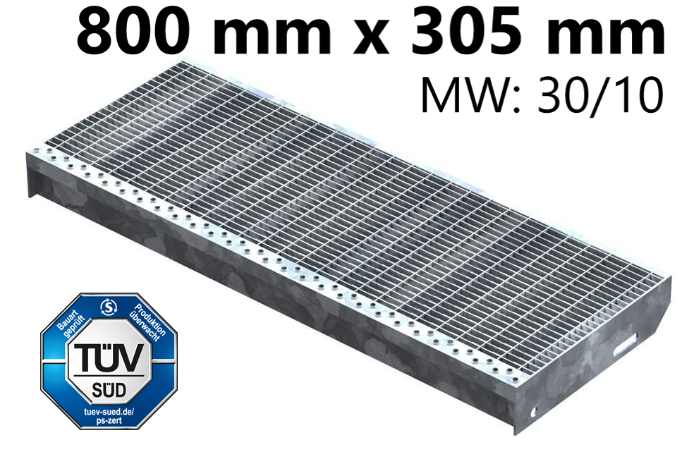 Gitterroststufe Treppenstufe Masse- 800x305 mm 30-10 mm S235JR -St37-2- im Vollbad feuerverzinkt-40-803031.7