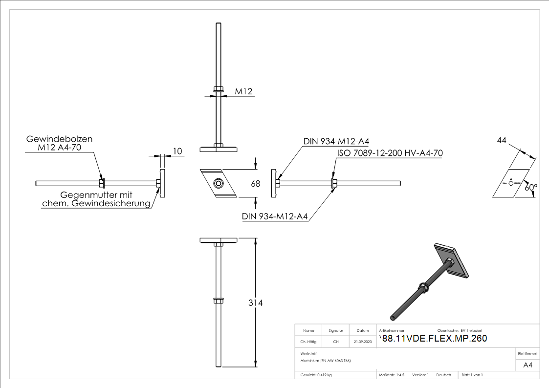 Montage-Platte fuer Montage-System FLEX-MOUNT PRO- fuer Daemmblock 260mm- L=314mm-88-11VDE-FLEX-MP.260