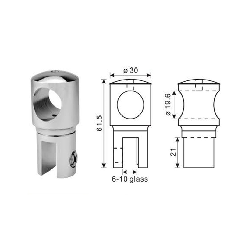 Glashalter Messing fuer Rundstab Ø 19 mm schwarz oxidiert-89-11GSBLACKZP123S-A.4