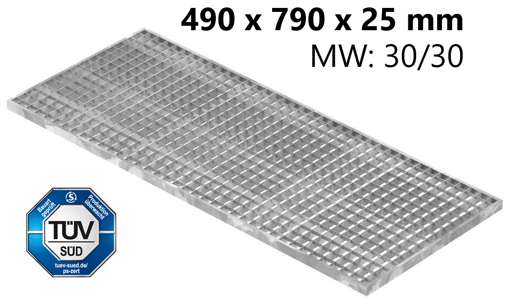 Lichtschachtrost Baunormrost - Masse-  490x790x25 mm 30-30 mm - aus S235JR -St37-2- im Vollbad feuerverzinkt-23-49793025.7