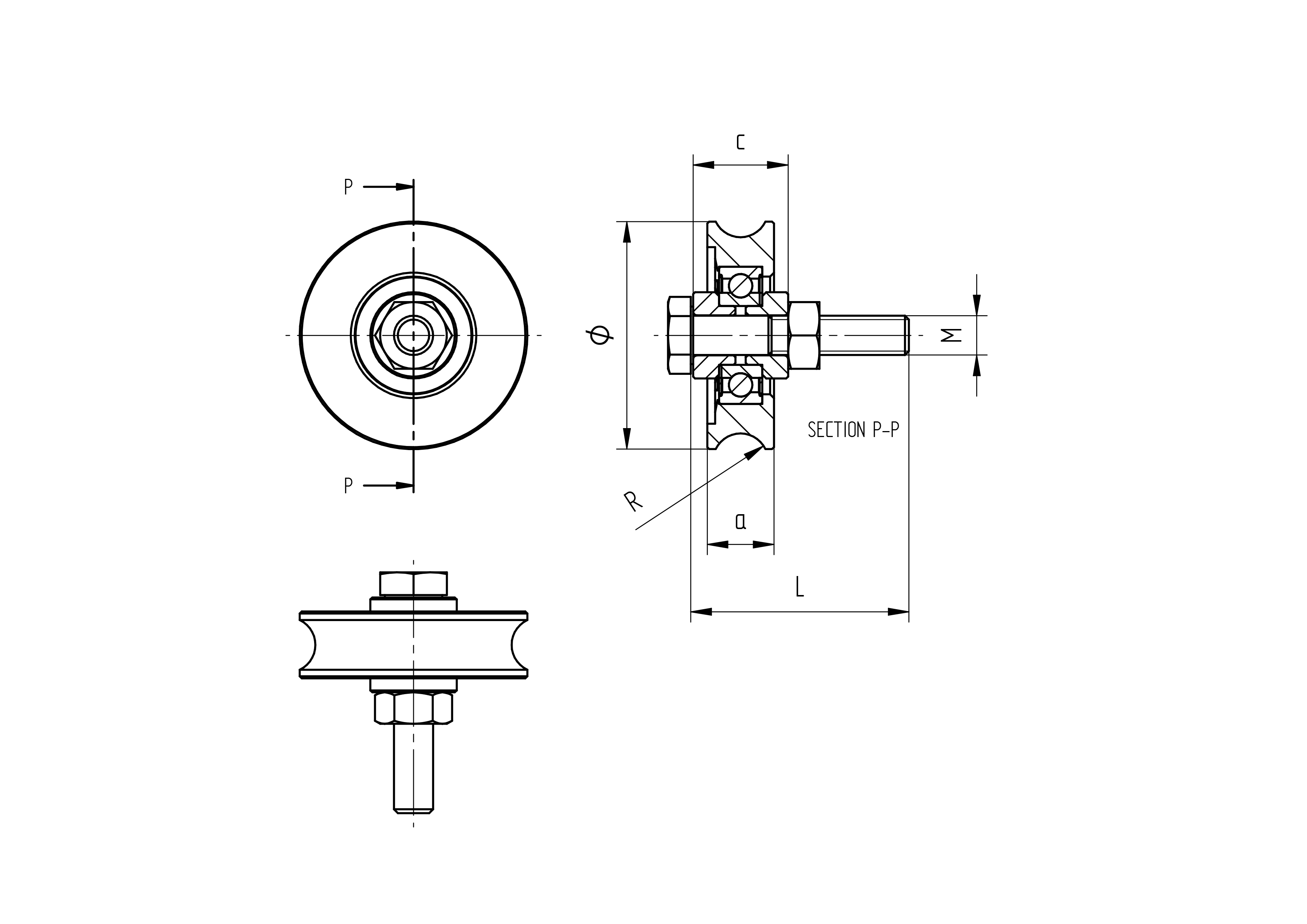 Schiebetorrolle U-Profil Edelstahl V2A - Nylon  60 mm mit Halterung M10-89-11H806U60R10NYLON-A.4