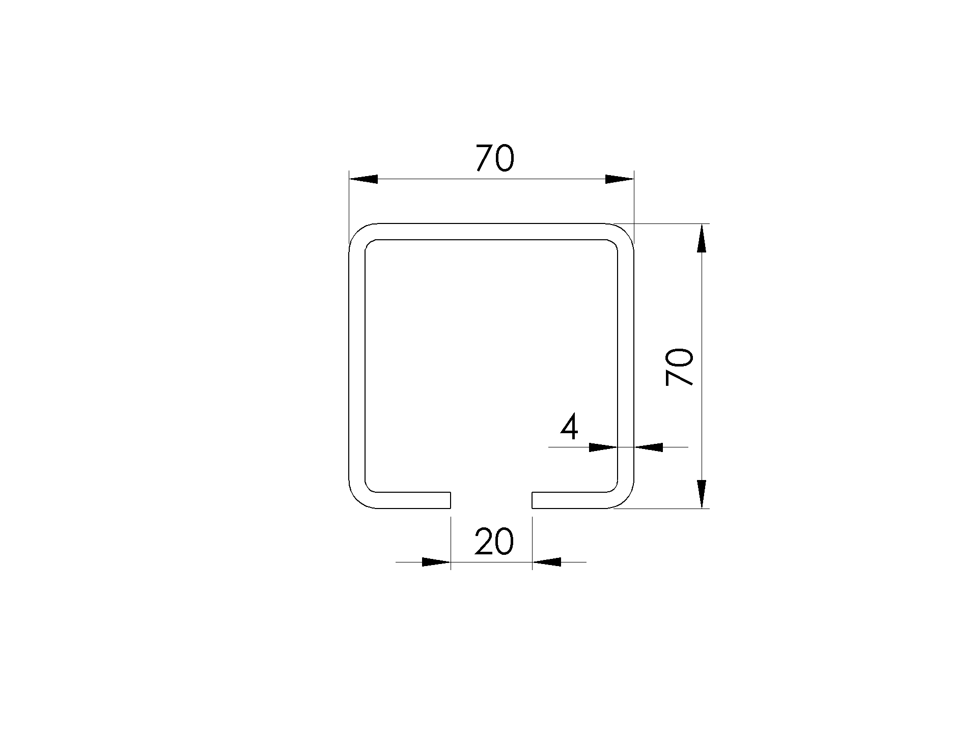Laufschiene Stahl verzinkt 70 x 70 x 4-0 mm L=3000 mm fr Schiebetore-89-11H0270X70ZN3000-A.4
