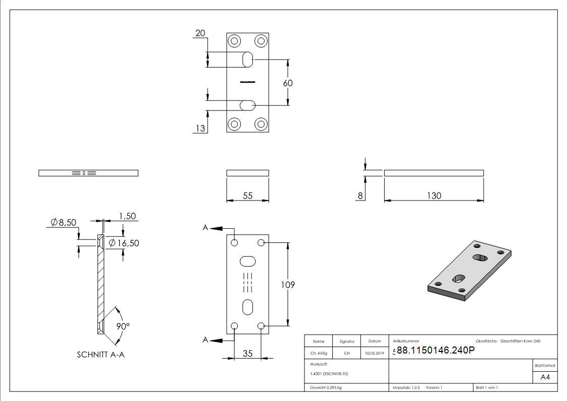 Ankerplatte 130 x 55 x 8mm- passend fuer Spannringe-88-1150146.240P