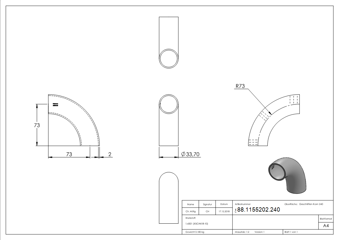 Schweissbogen 90°- 33-7 x 2-0mm- Bauart 5-88-1155202.240