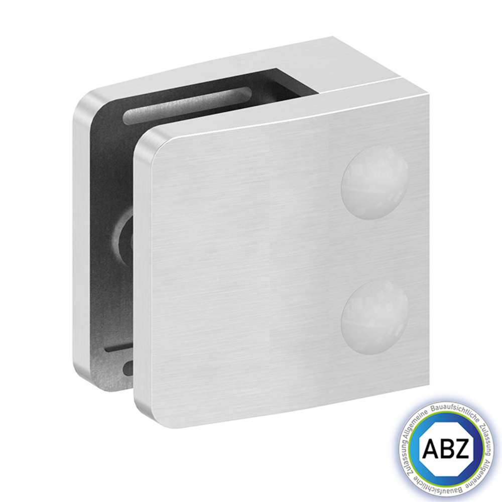Glasklemme - mit ABZ Zulassung - Masse- 52x52x32-5 mm - verschiedene Anschluesse - V2A - V4A - Zink - Edel- Optik-GLASKLEMME-F-34-48-7.14