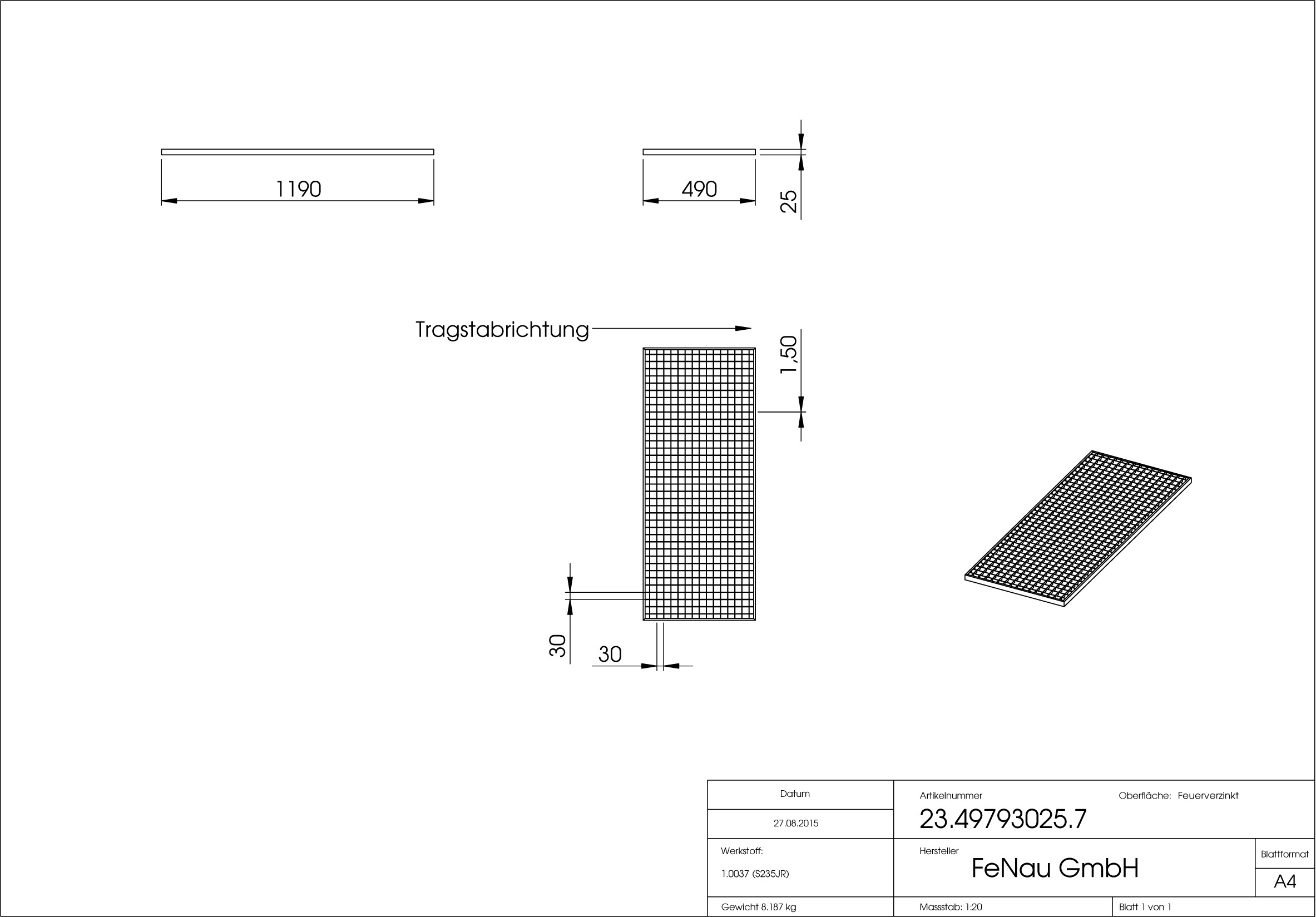 Lichtschachtrost Baunormrost - Masse-  490x790x25 mm 30-30 mm - aus S235JR -St37-2- im Vollbad feuerverzinkt-23-49793025.7