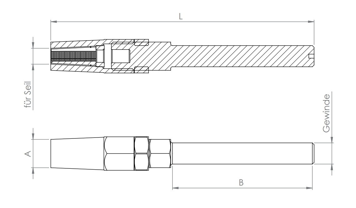 Gewindeterminal zur Selbstmontage - Fuer Seil Ø 3 mm bis Ø 6 mm - V4A-11.2745