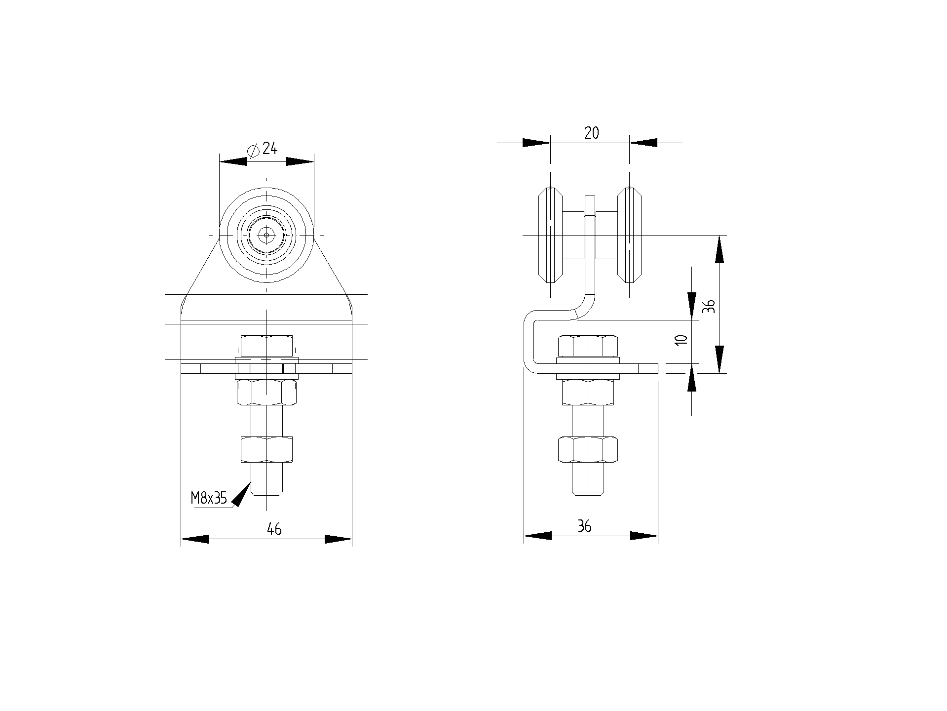 Doppel-Rollenapparat Stahl verzinkt fr Profil 33 x 34 mm- bis 60 kg Torgewicht-89-11H2633X34-A.4