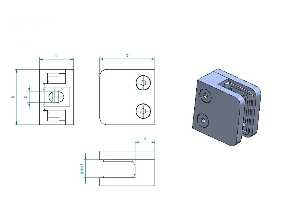 Glasklemme 45x45x27 mm Flach - gerade- fuer 6-76 mm VSG Glas-18-21-0.6