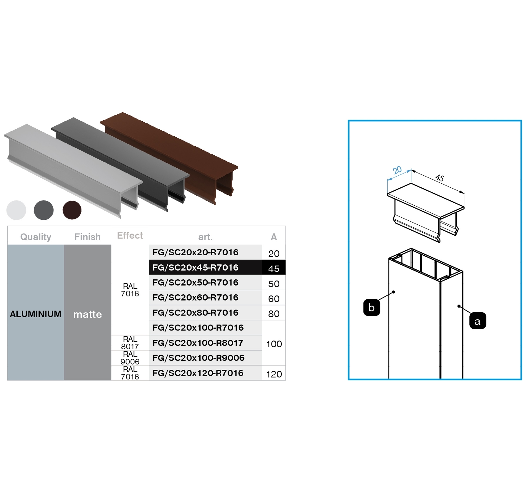 Abdeckprofil Aluminium 20 x 45 mm Anthrazit RAL 7016 Zaun - Fassade-89-11FGSC20X45R7016-A.4