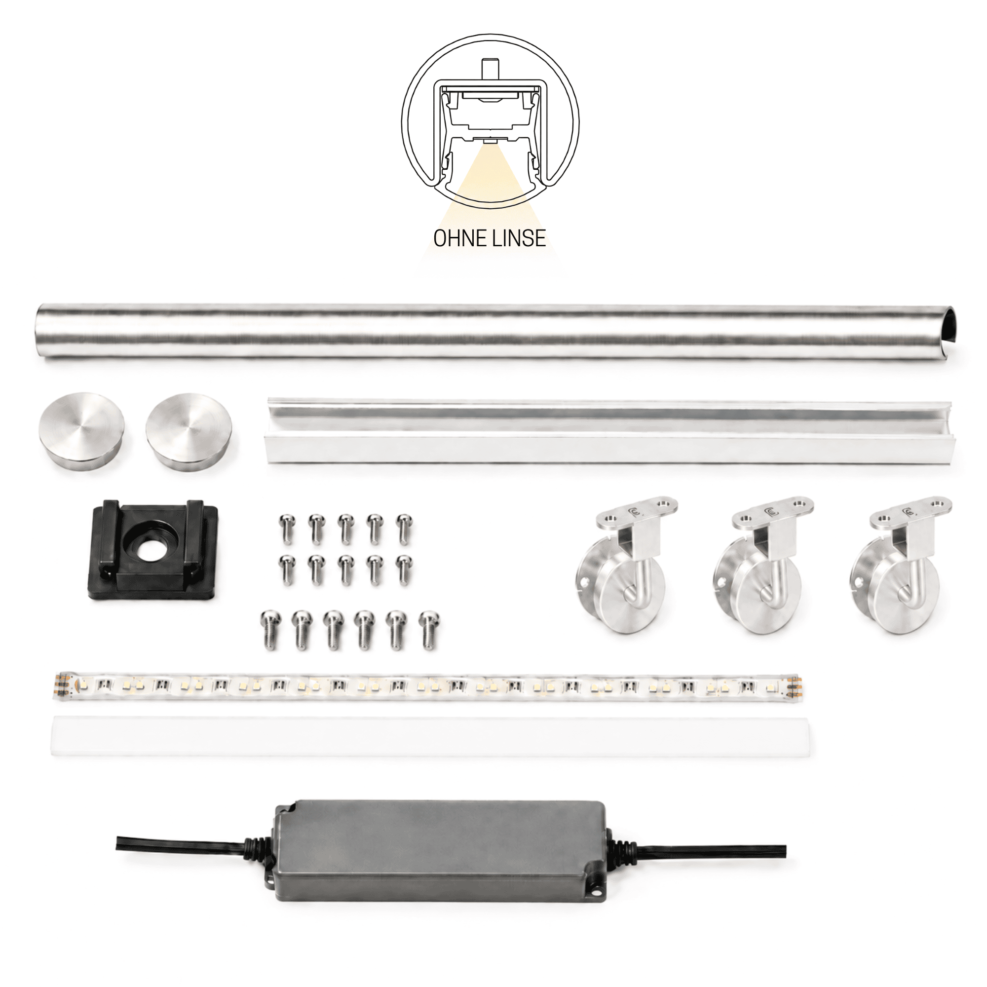 LED Handlauf Komplettset fuer durchgaengig Beleuchtung- Edelstahl V2A- 2 Meter- Warmweiss 2700 K-88-11LED-LUNORA-WW.L0