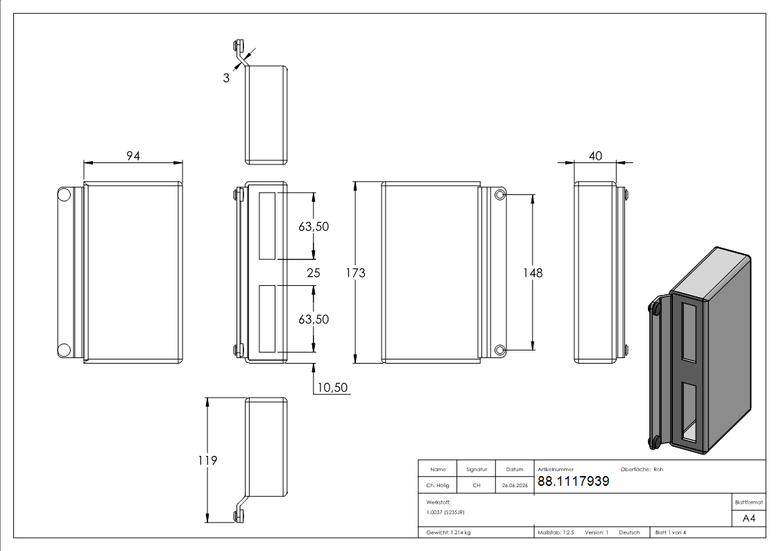 Gegenkasten Stahl 40 x 94 x 173 mm nicht fuer E-Oeffner-88.1117939