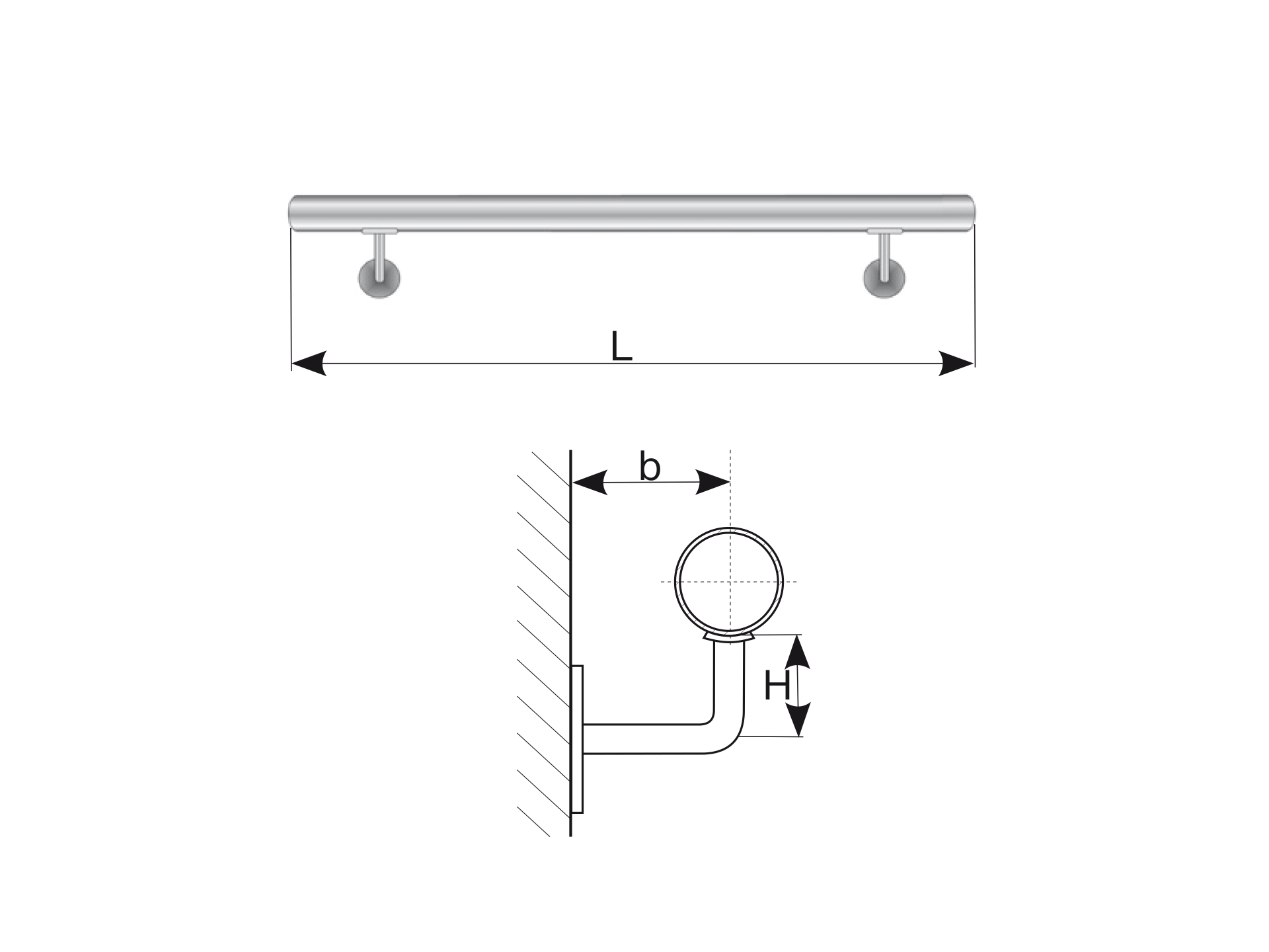 Edelstahl Handlauf Bausatz Edelstahl AISI 304 Rund Ø 50 mm L 3000 mm Wandabstand 75 mm Schliff-89-11AM3000-A.4