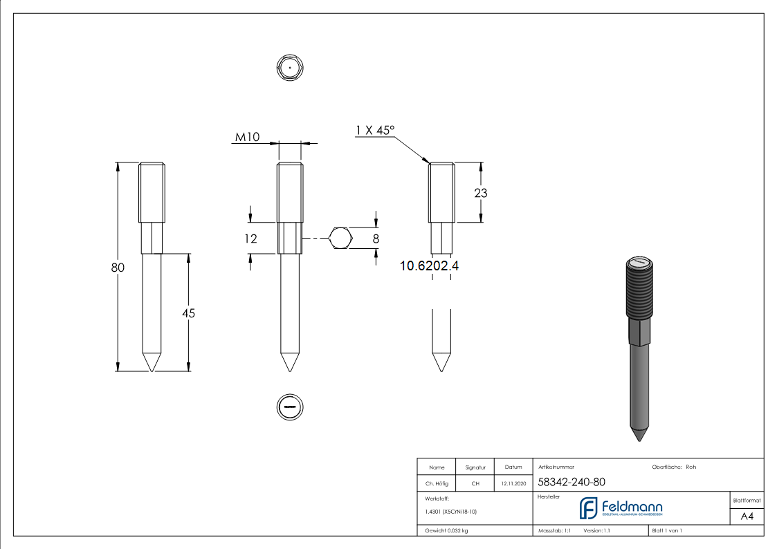 Stockschraube M10 x 80 mm - V2A-10-6202.4