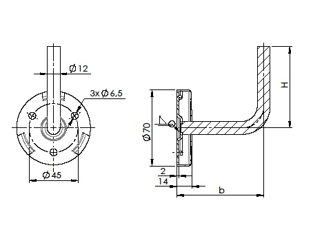 Handlaufhalter V2A Ausladung 80 mm Hoehe 75 mm Wandmontage zum Schweissen geschliffen-11-2078-A.4