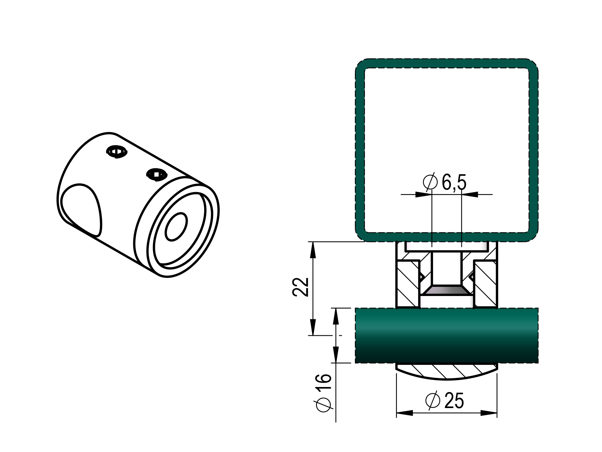 Querstabhalter Edelstahl AISI 304 fuer Rundstab 16 mm Flachpfosten geschliffen-89-11A0840000-A.4