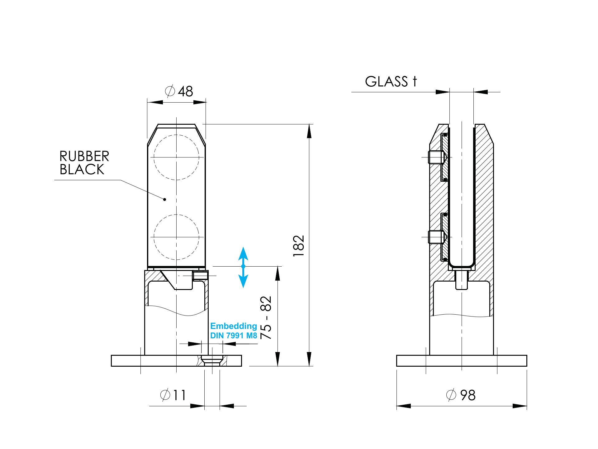 Edelstahl Zapfen Ankerpfosten fuer Glasgelaender 12-17-52 mm Top-Verankerung-89-11A6100000B-A.4