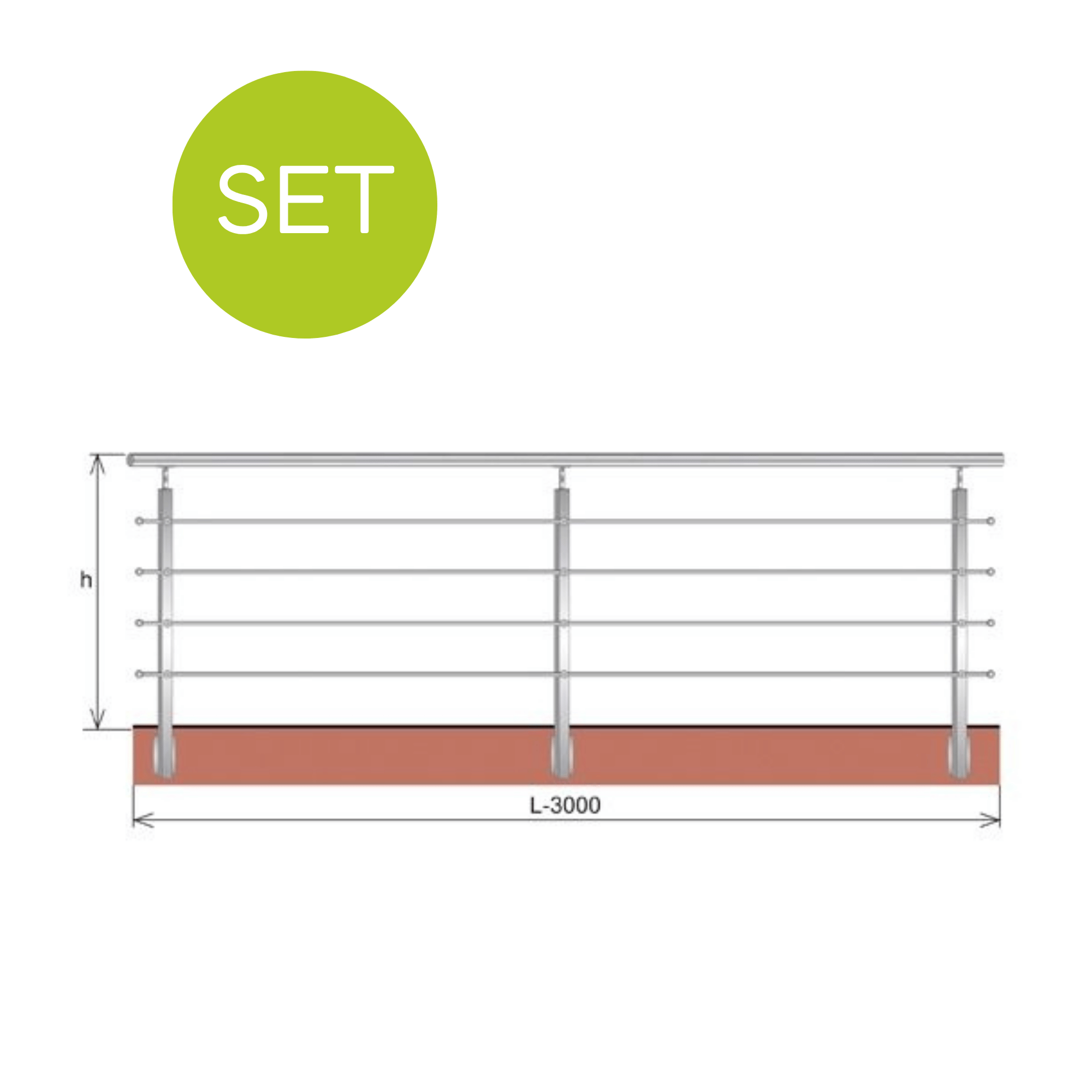 Relinggelaender Edelstahl AISI 304 3000x900 mm seitliche Montage geschliffen-89-11AJPZBR903000-A.4