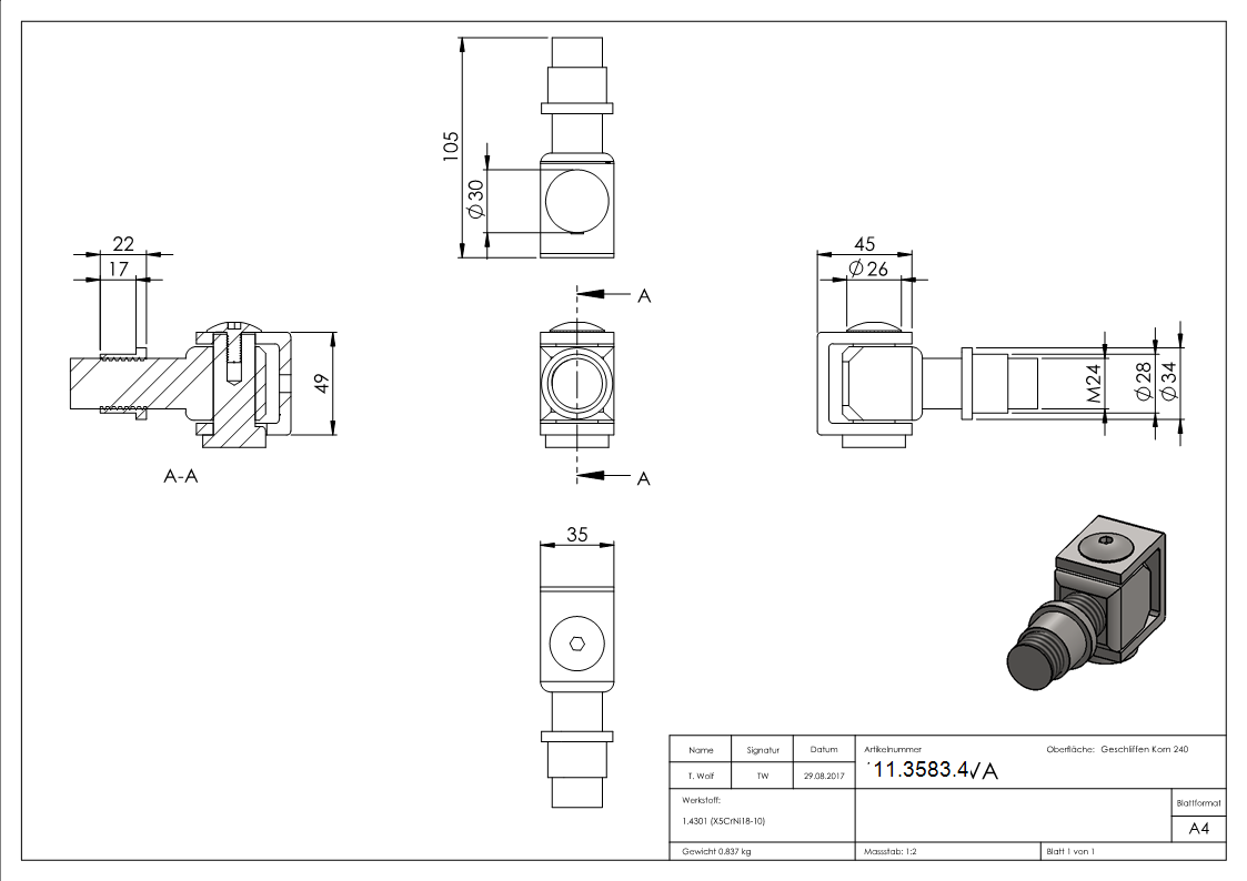 Torband - M24 - zum Anschweissen - verstellbar - V2A-11-3583.4