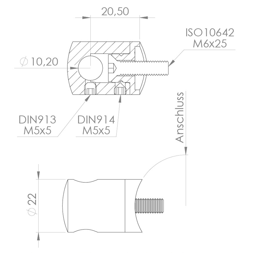 Halterung fuer Seilhalter - Anschluss Ø 42-4 mm - V2A-11-2846.4