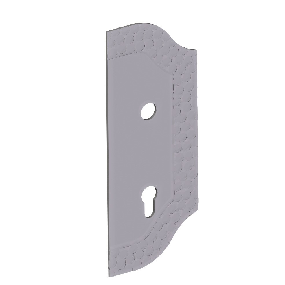 Zier-Schlossplatte Stahl 265 x 105 mm- 3 mm- Ax- 90 mm- Loch Ø 19 mm- rechts-89-11D114AR-A.4