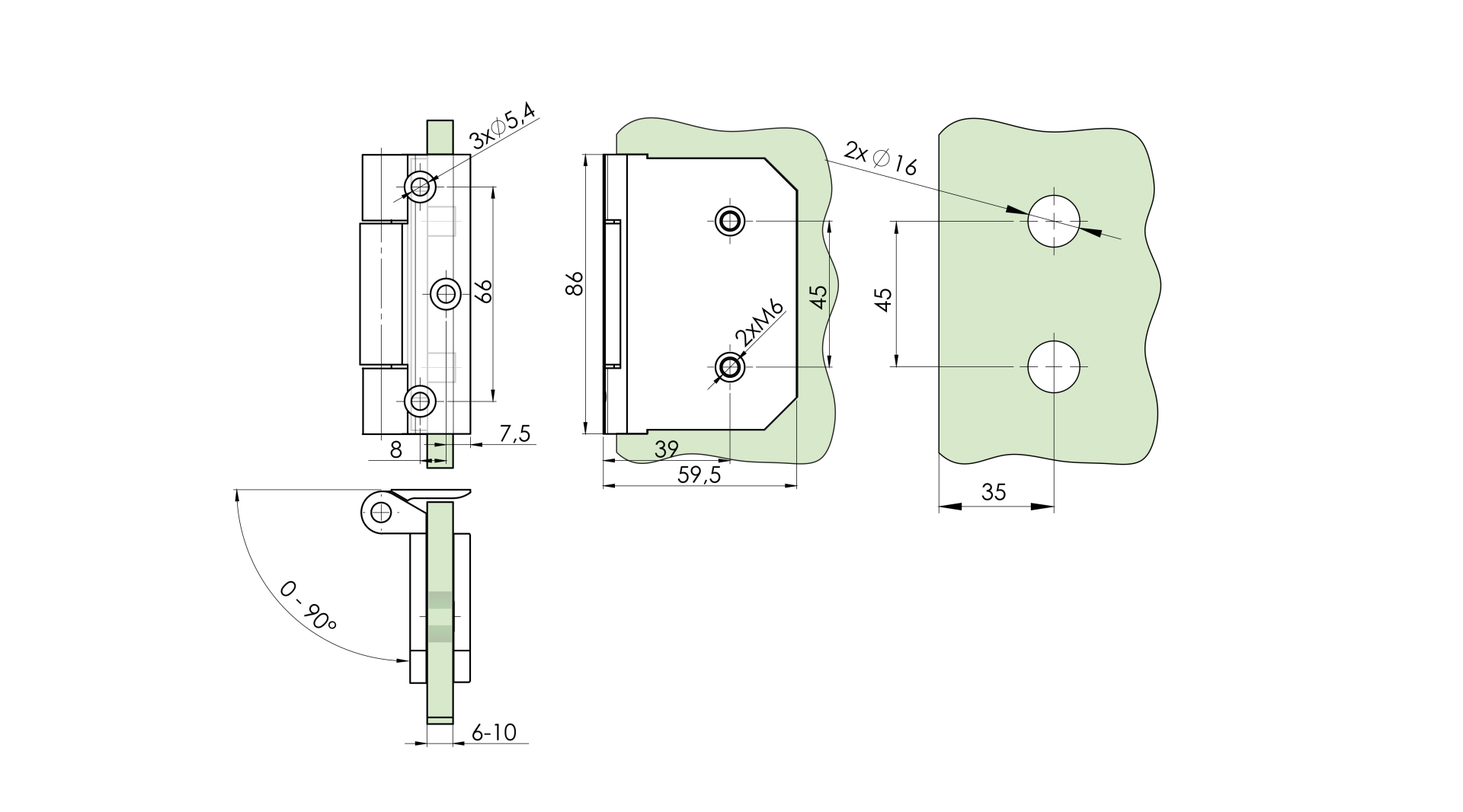 Glastuerscharnier Aluminium Satin-INOX fuer Glas 6-10mm- 50kg-89-11GSALD816SVA-A.4